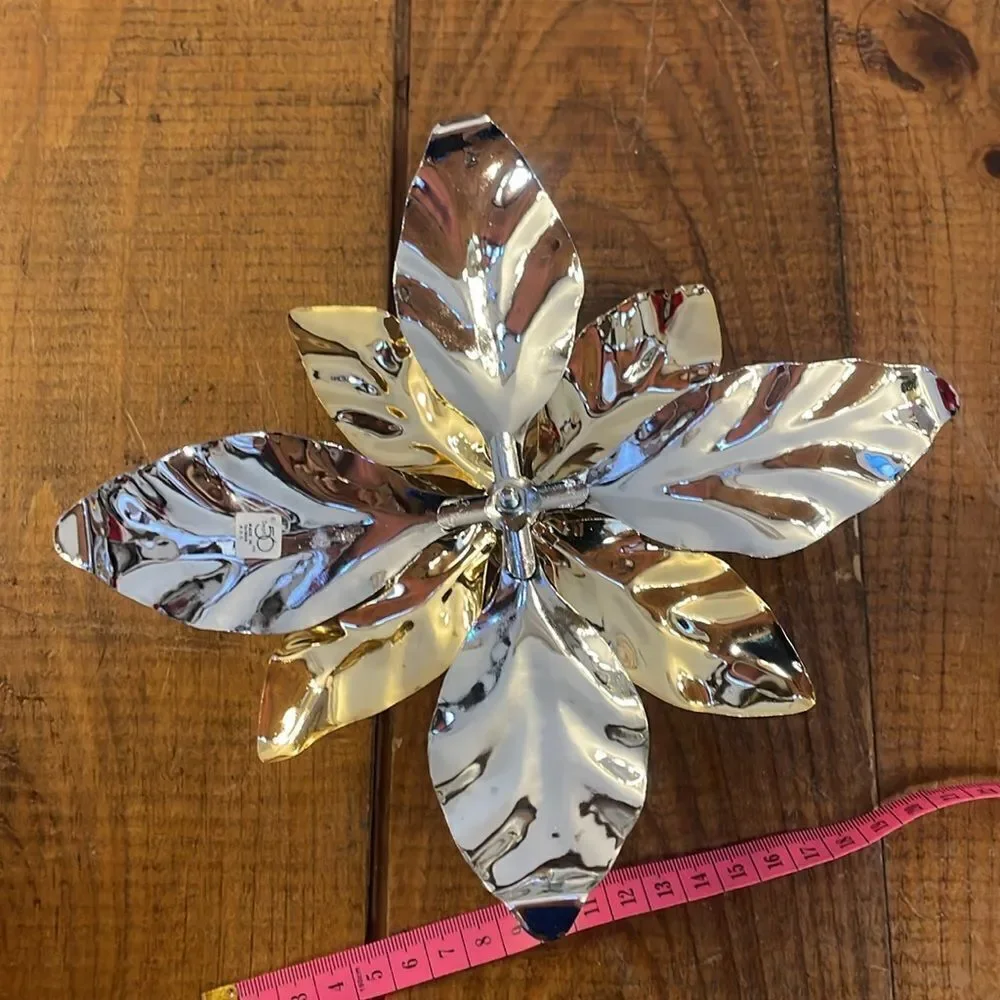 Vintage Department 56 silver and gold tone poinsettia tapered candle holder